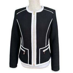 Calvin Klein Women's Front Zip Black & White Color Block Business Jacket‎ Size 4